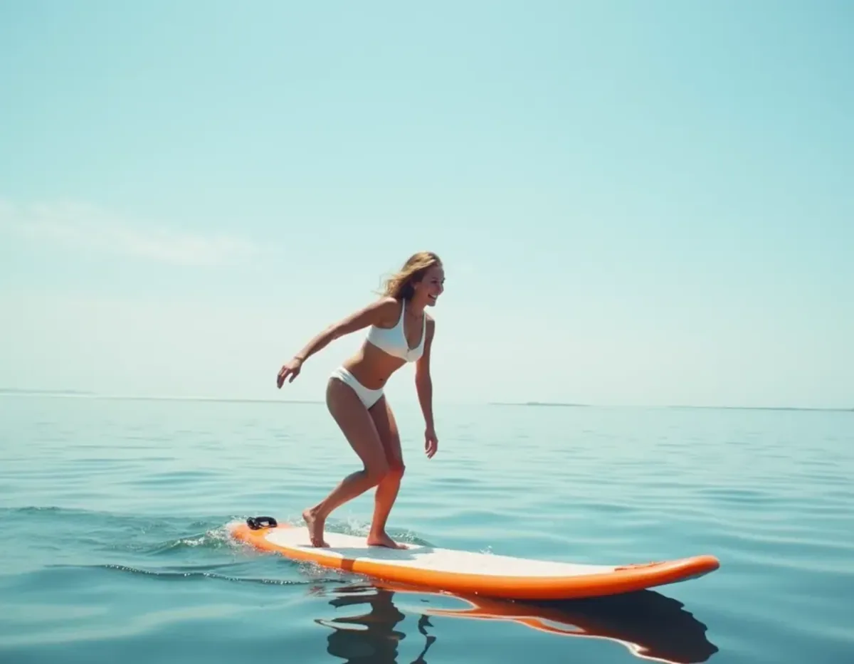Cheetah Surge SUP board — rider cruising coastal waters