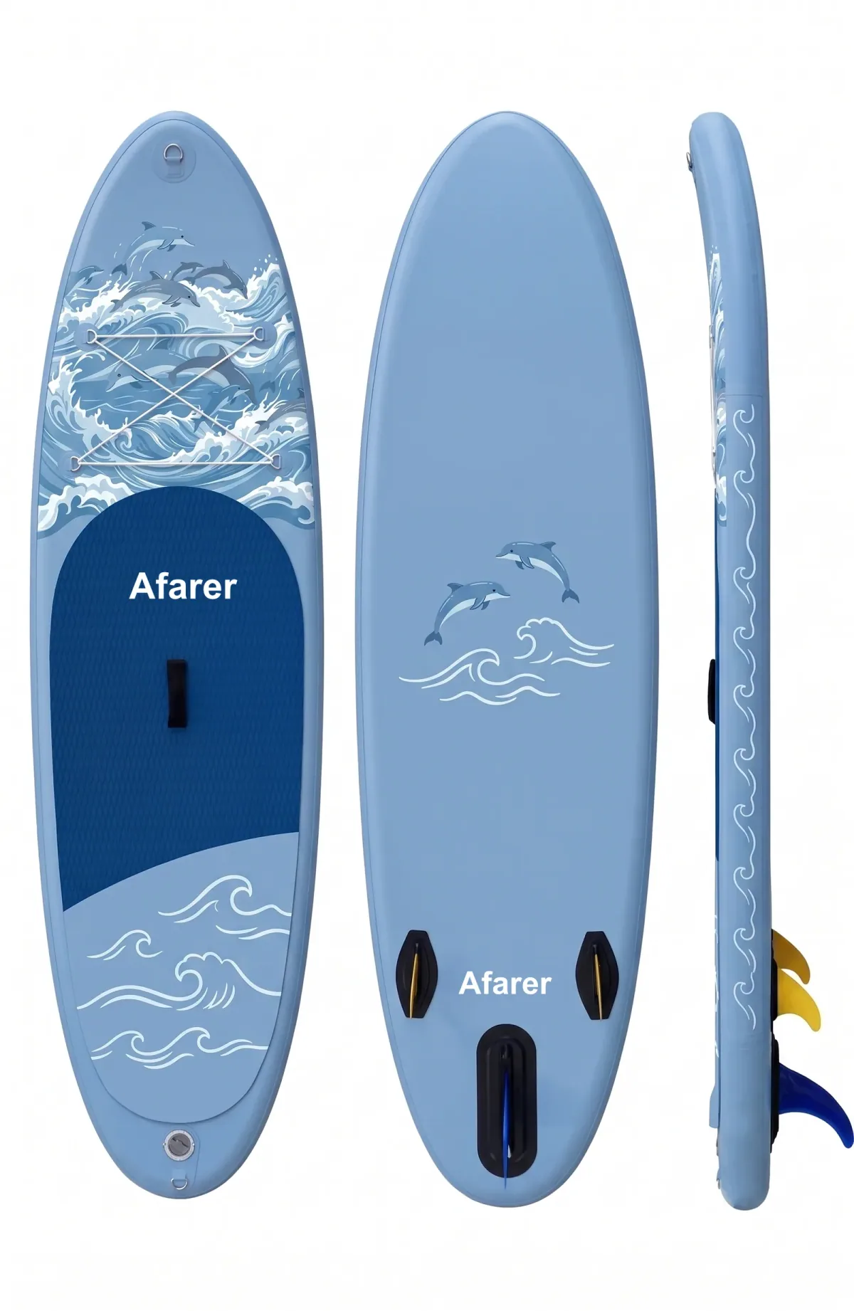 Dolphin Wave SUP board — medieval blue wave design detail
