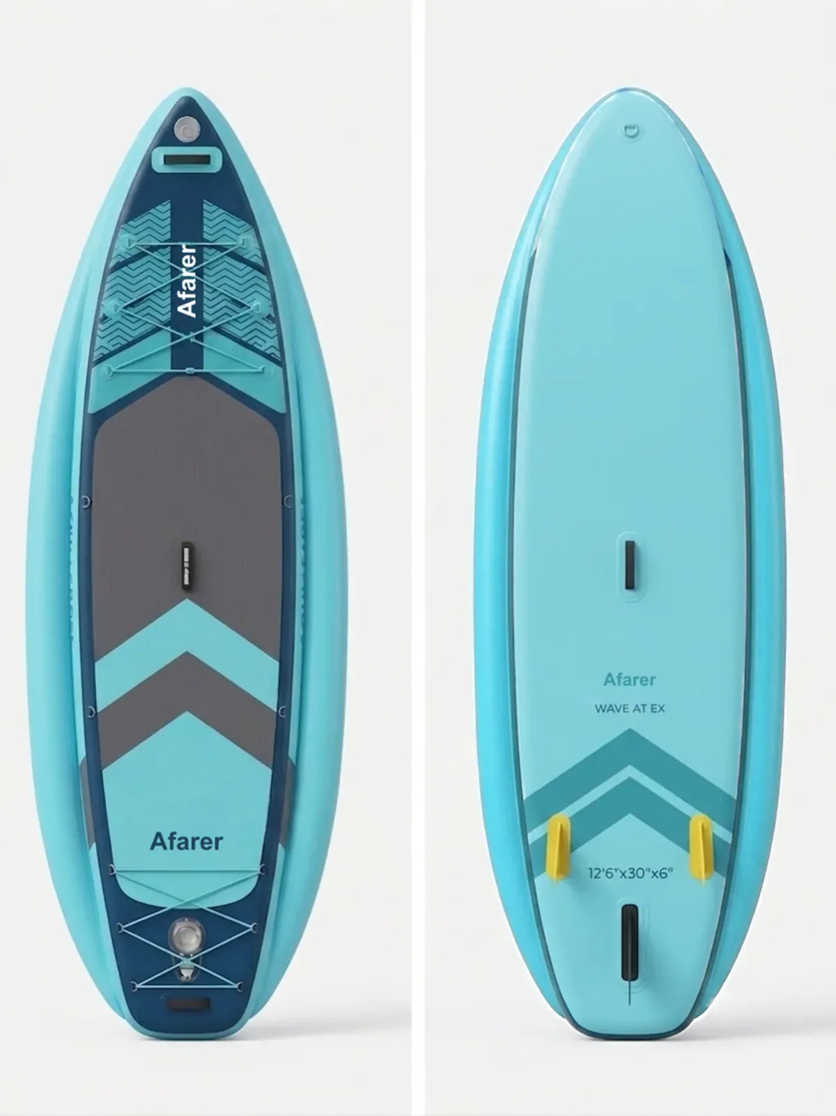 Inflatable Fishing SUP deck with fish ruler and rod mounts