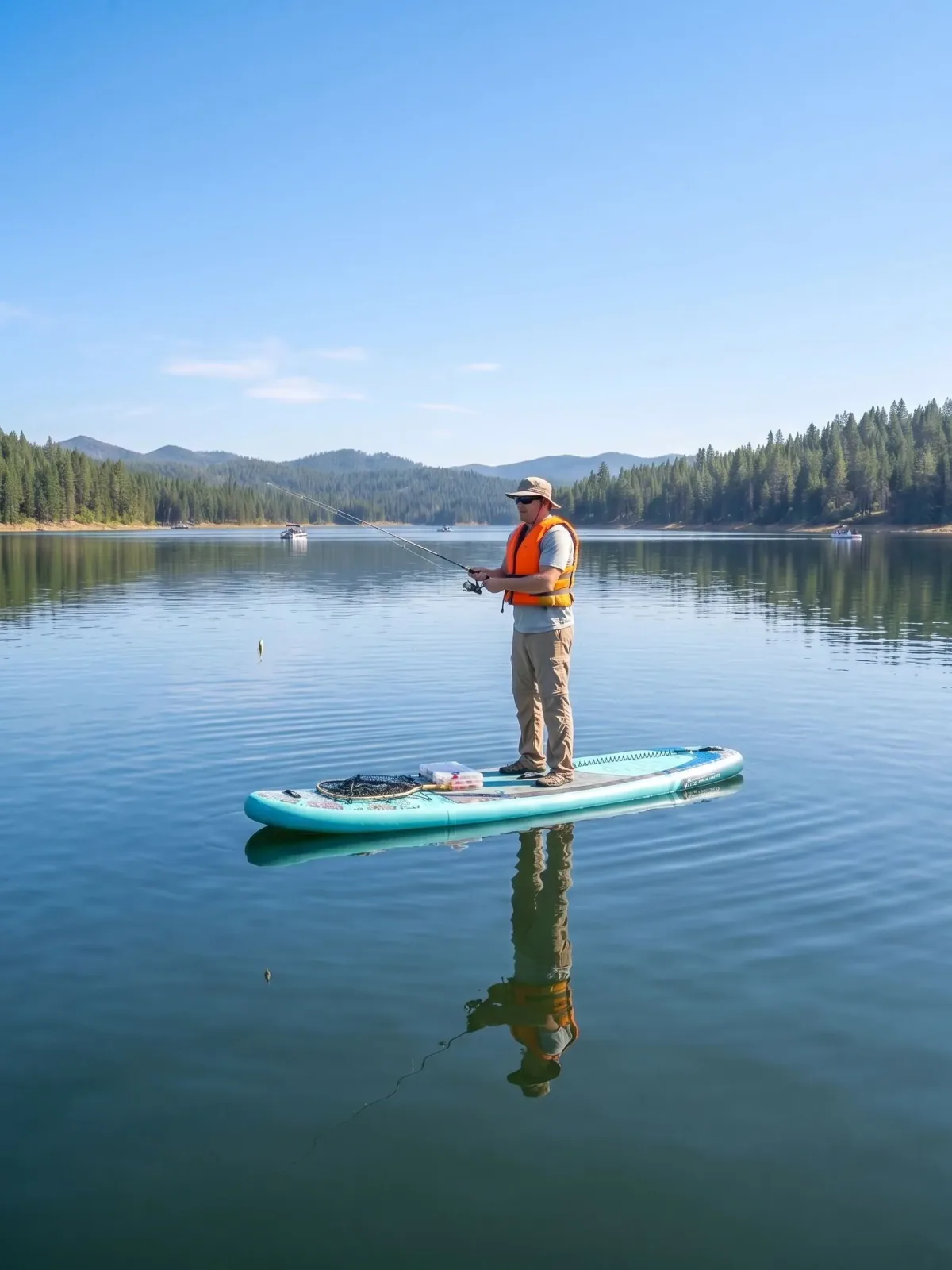 Inflatable Fishing SUP app showing gear mount configurations