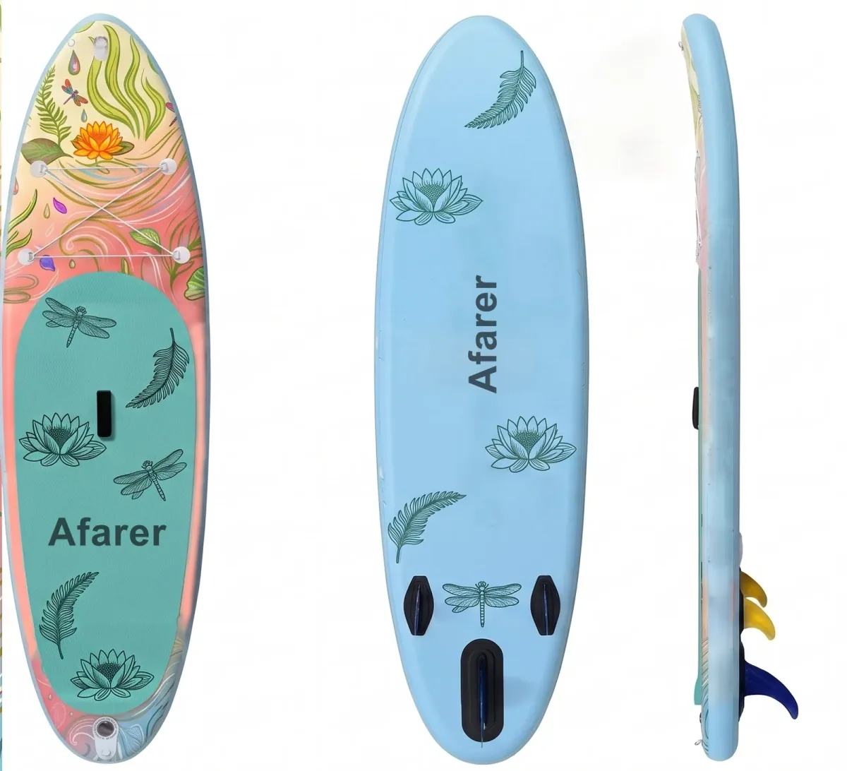 Flowing Lotus SUP board — gradient water-flow design detail